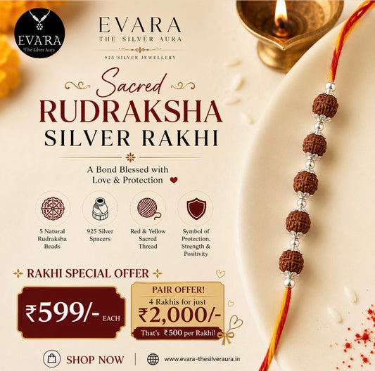 5 Rudraksha Silver Rakhi