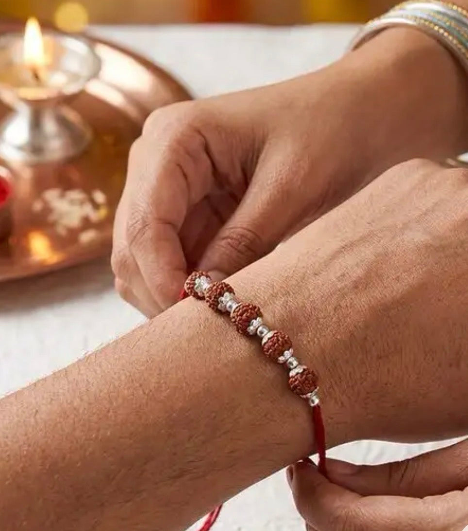 5 Rudraksha Silver Rakhi