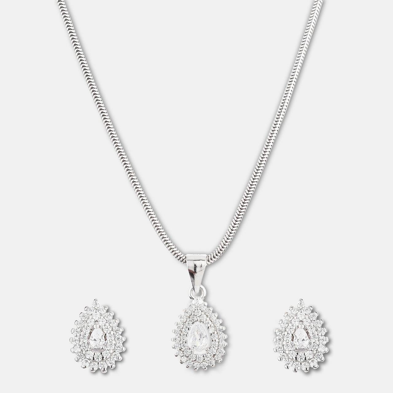 Evara's Teardrop Sparkle Pendant Earrings Set